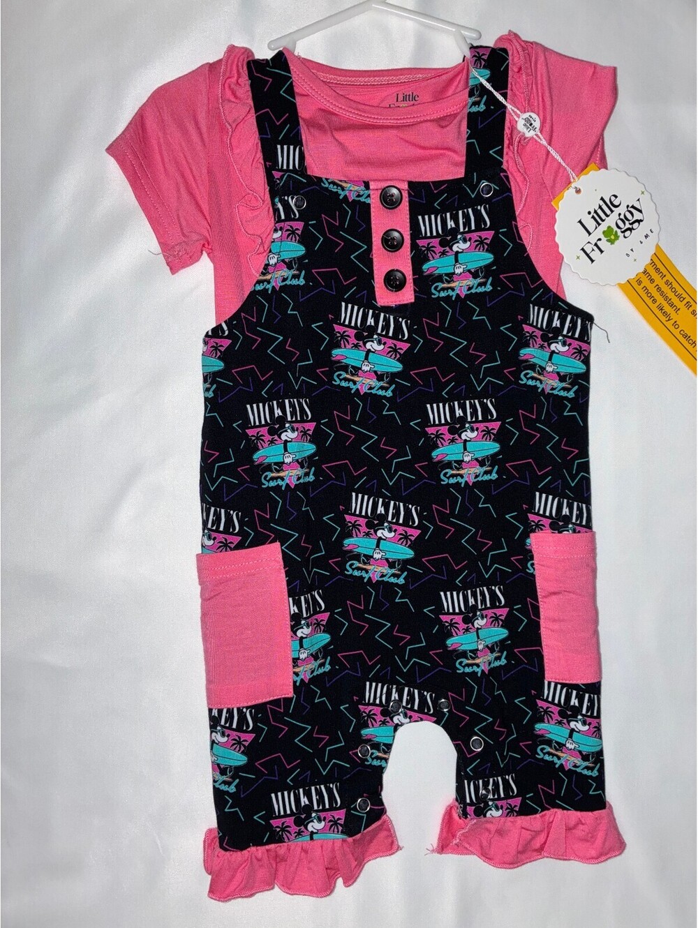 &mebamboo Pink Mickey Mouse Shortall Set 2T NWT
